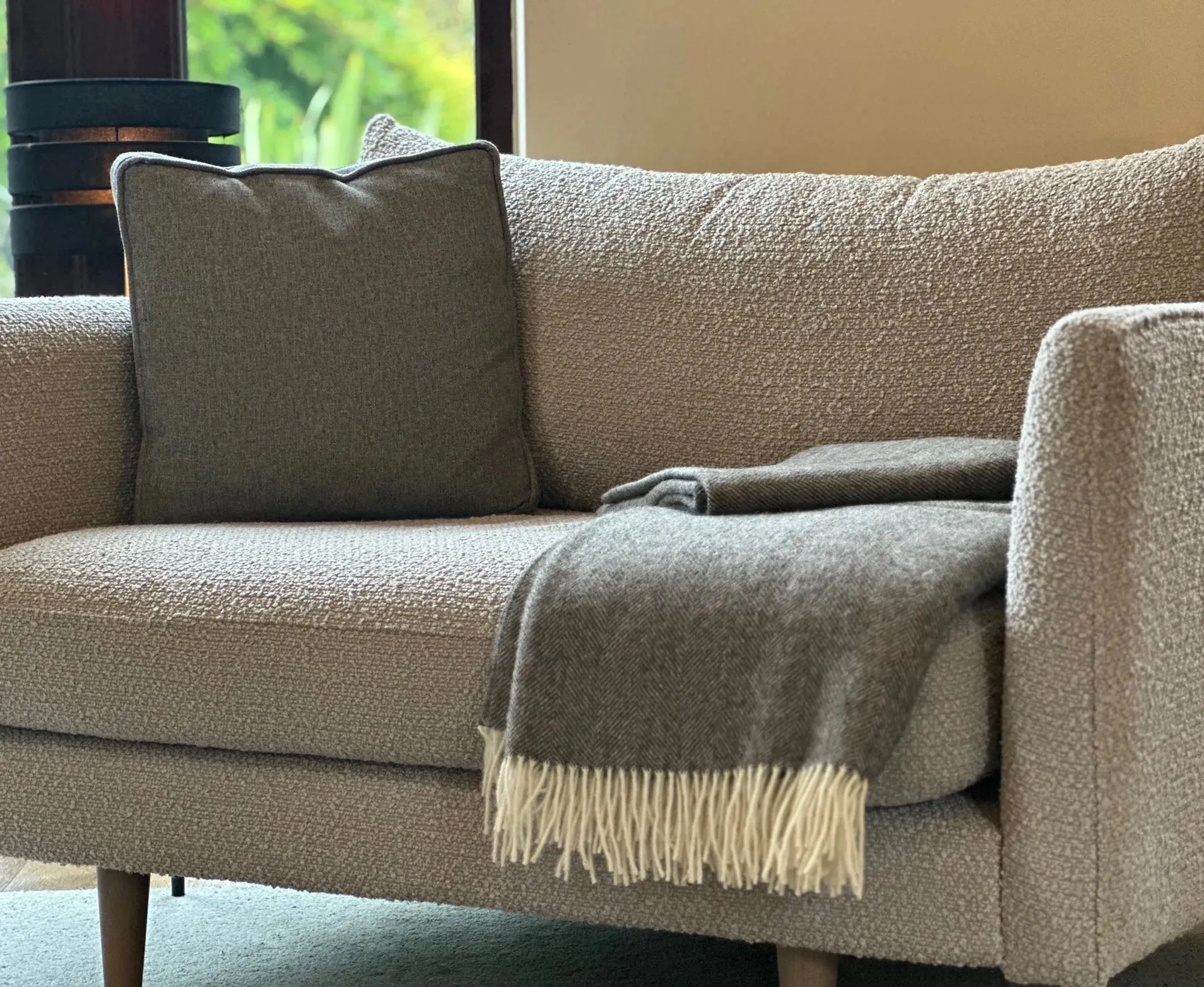 100% Lambswool Herringbone Throw Mid Grey