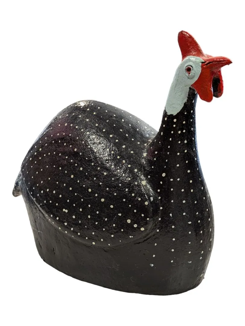 12.5" Chicken Folk Art Pottery South African Guinea Fowl