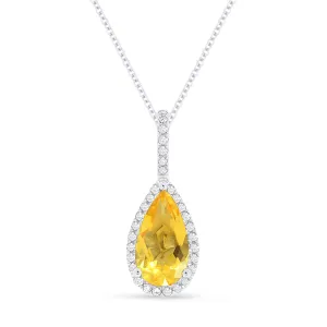 14K White Gold Citrine and Diamond Teardrop Necklace