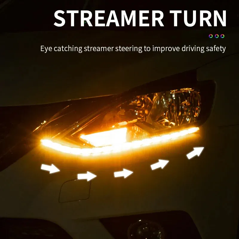 24V Flowing Drl Led Daytime Running Light 2Pcs Sequential Flexible Strip Turn Signal For Car Headlight