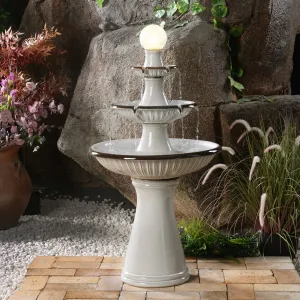 79586-06-IV -  3 Tier Ceramic Fountain with Lights - Ivory Elegance