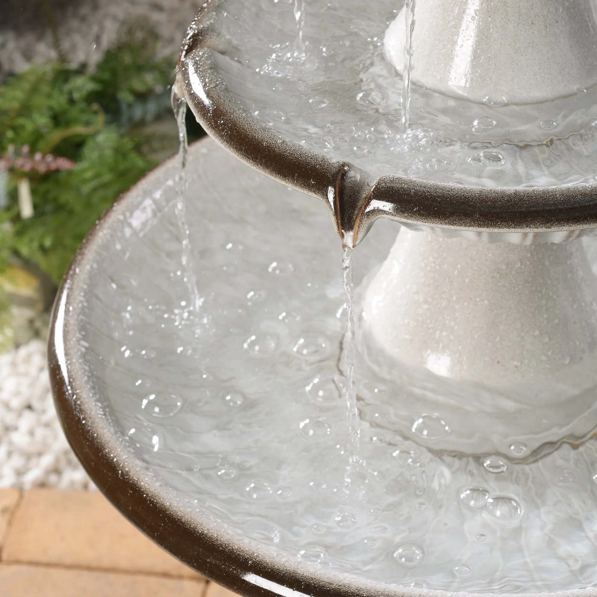 79586-06-IV -  3 Tier Ceramic Fountain with Lights - Ivory Elegance