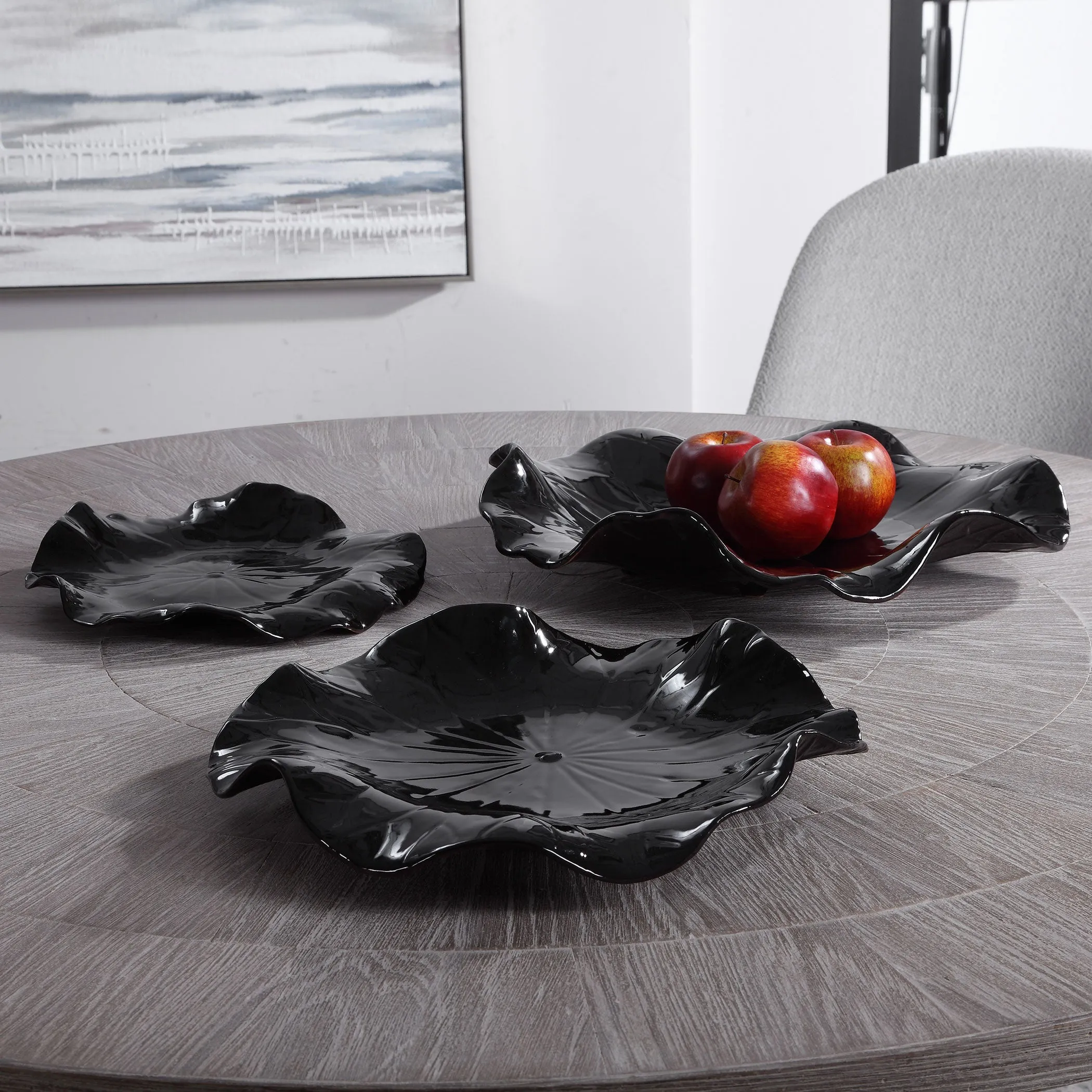 Abella Black Ceramic Wall Decor, S/3