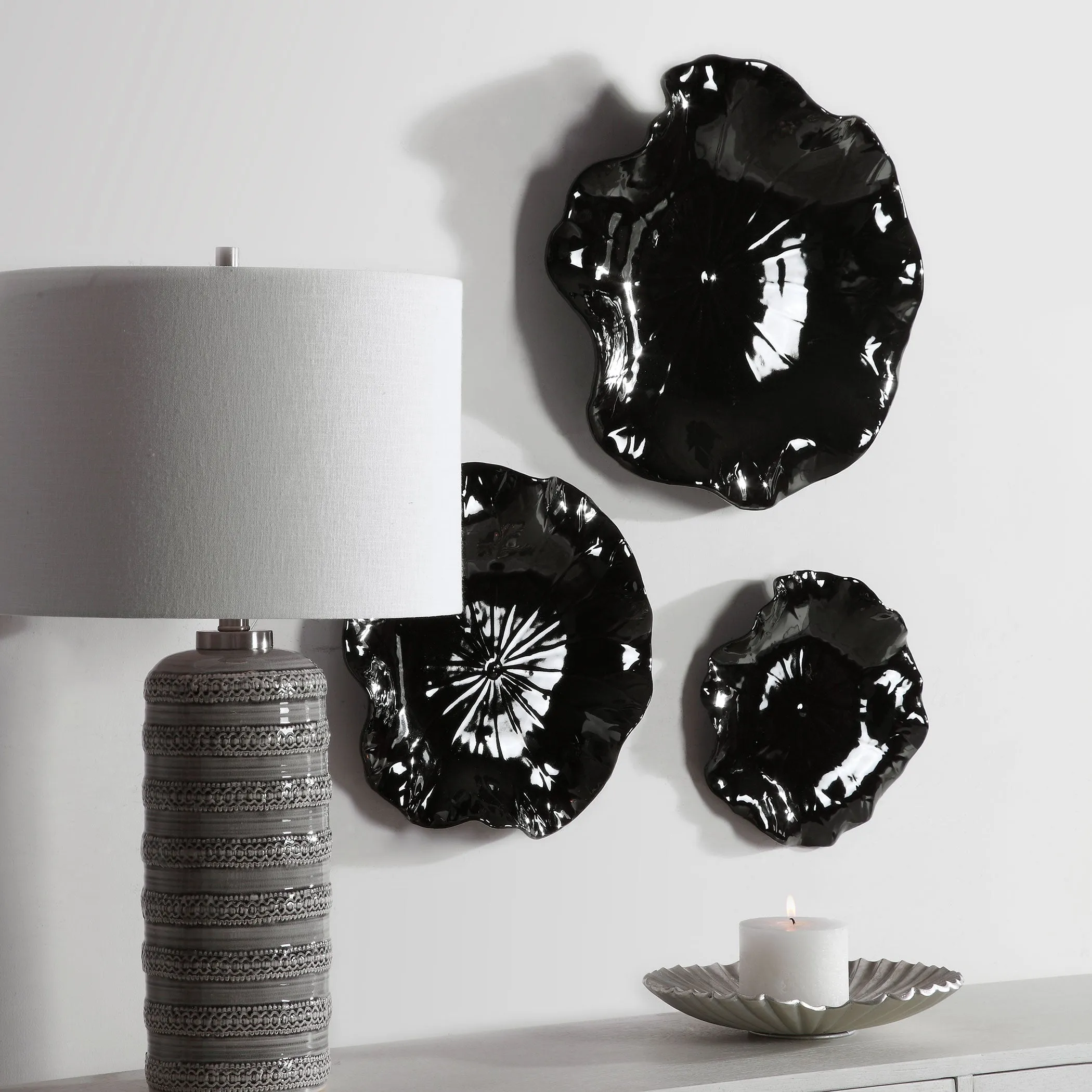 Abella Black Ceramic Wall Decor, S/3