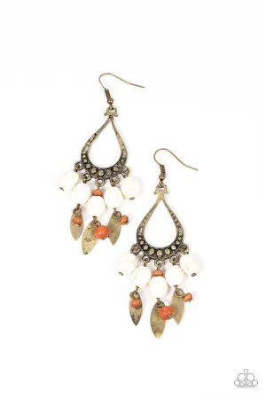Adobe Air Brass & White Stone Earrings - Paparazzi Accessories