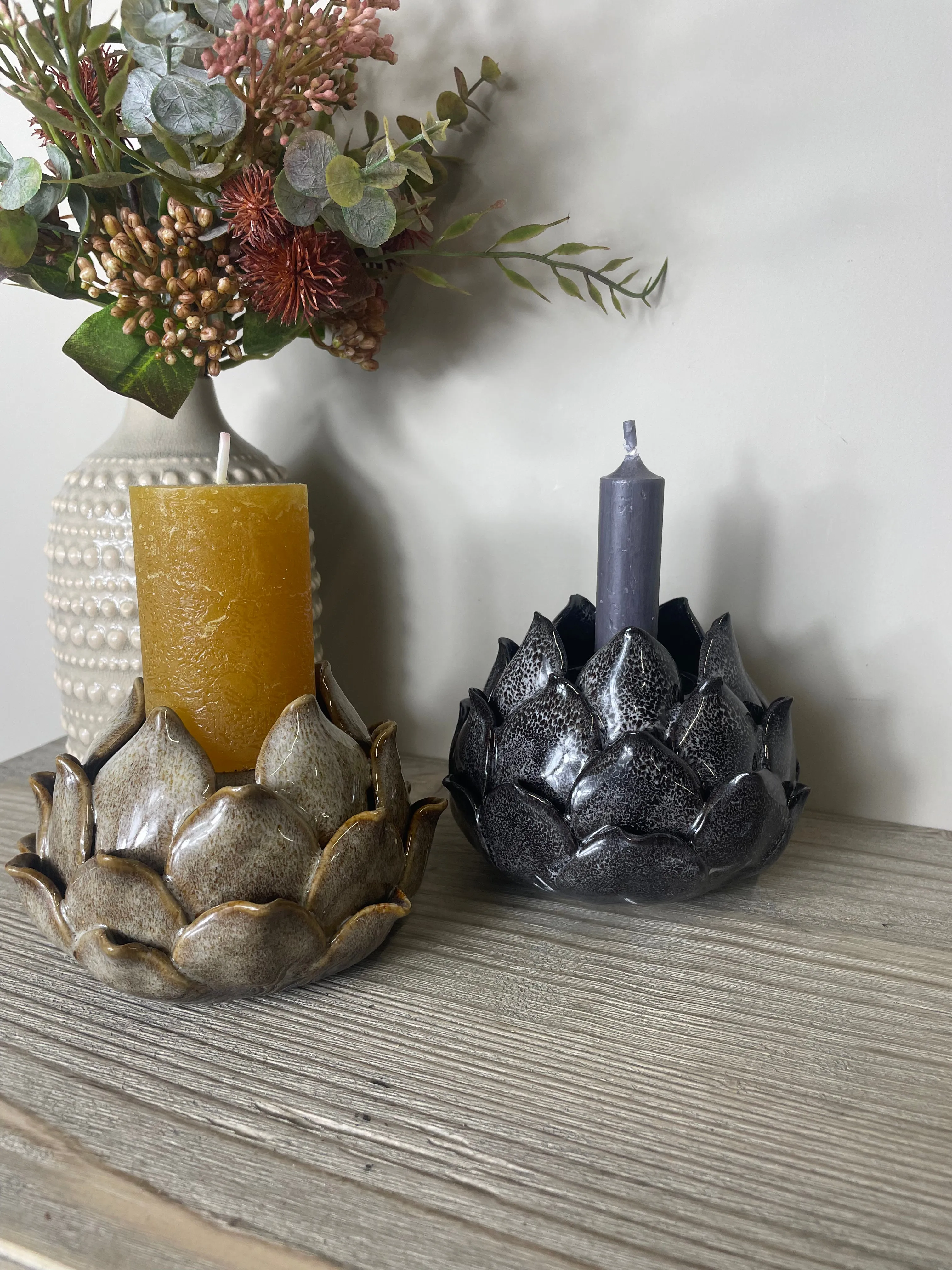Artichoke Candle Holder - Brown or Grey