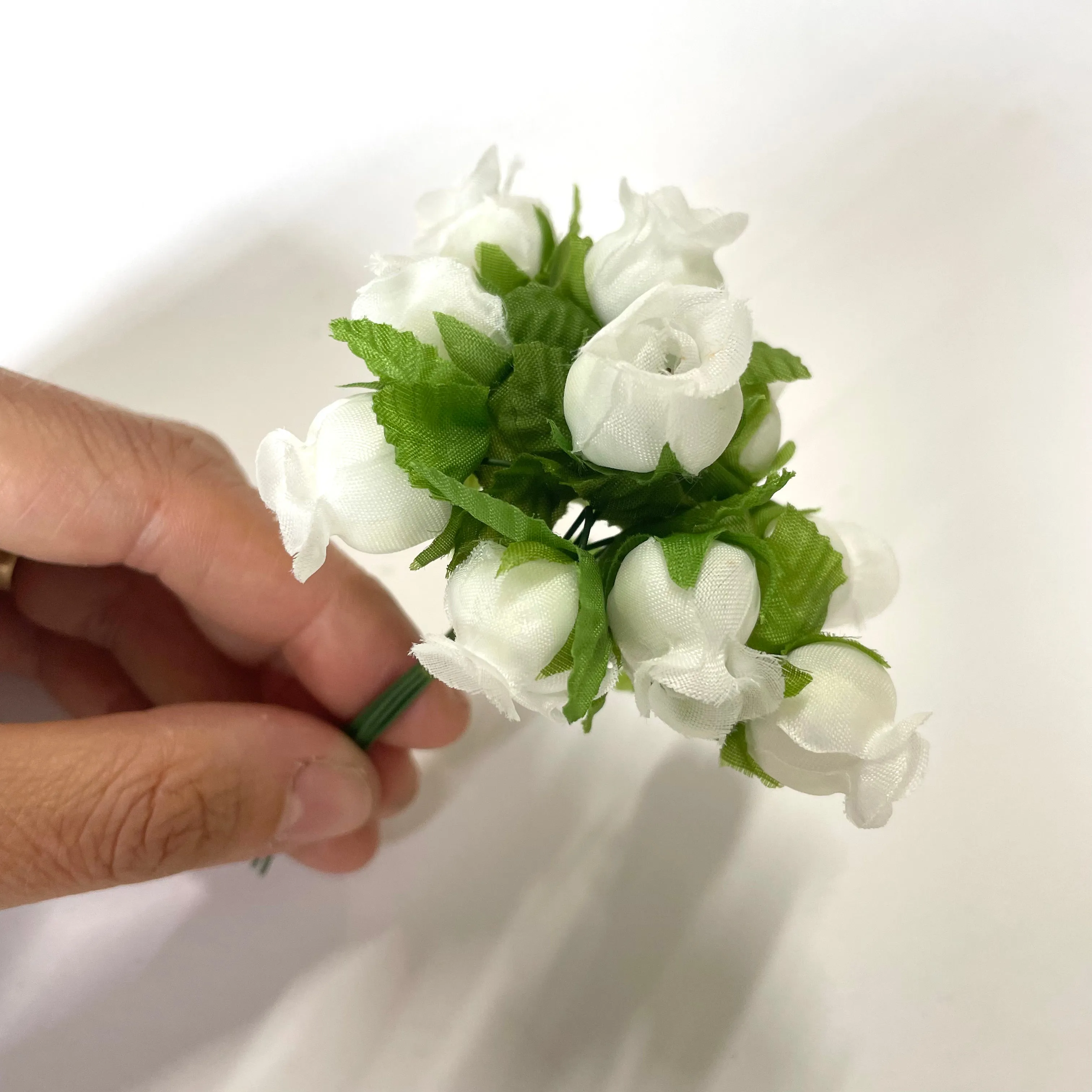 Artificial Silk Rose Bud Flower Pick Style 5 - White