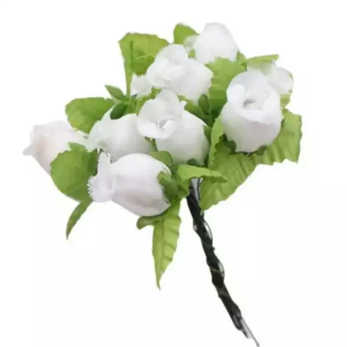 Artificial Silk Rose Bud Flower Pick Style 5 - White