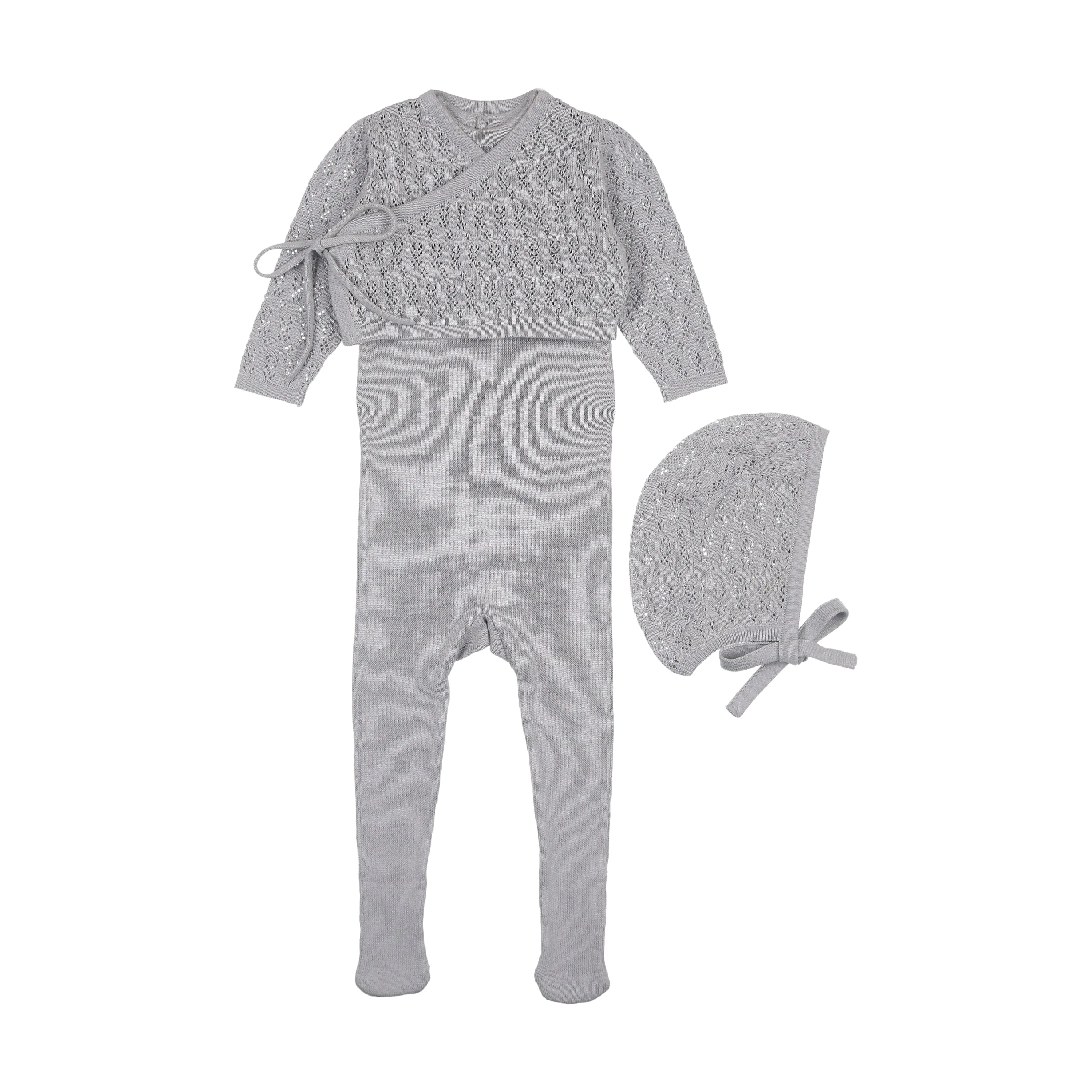 Baby Boy Footie   Cardigan   Hat | Knit | Light Blue | Mema Knit | SS25