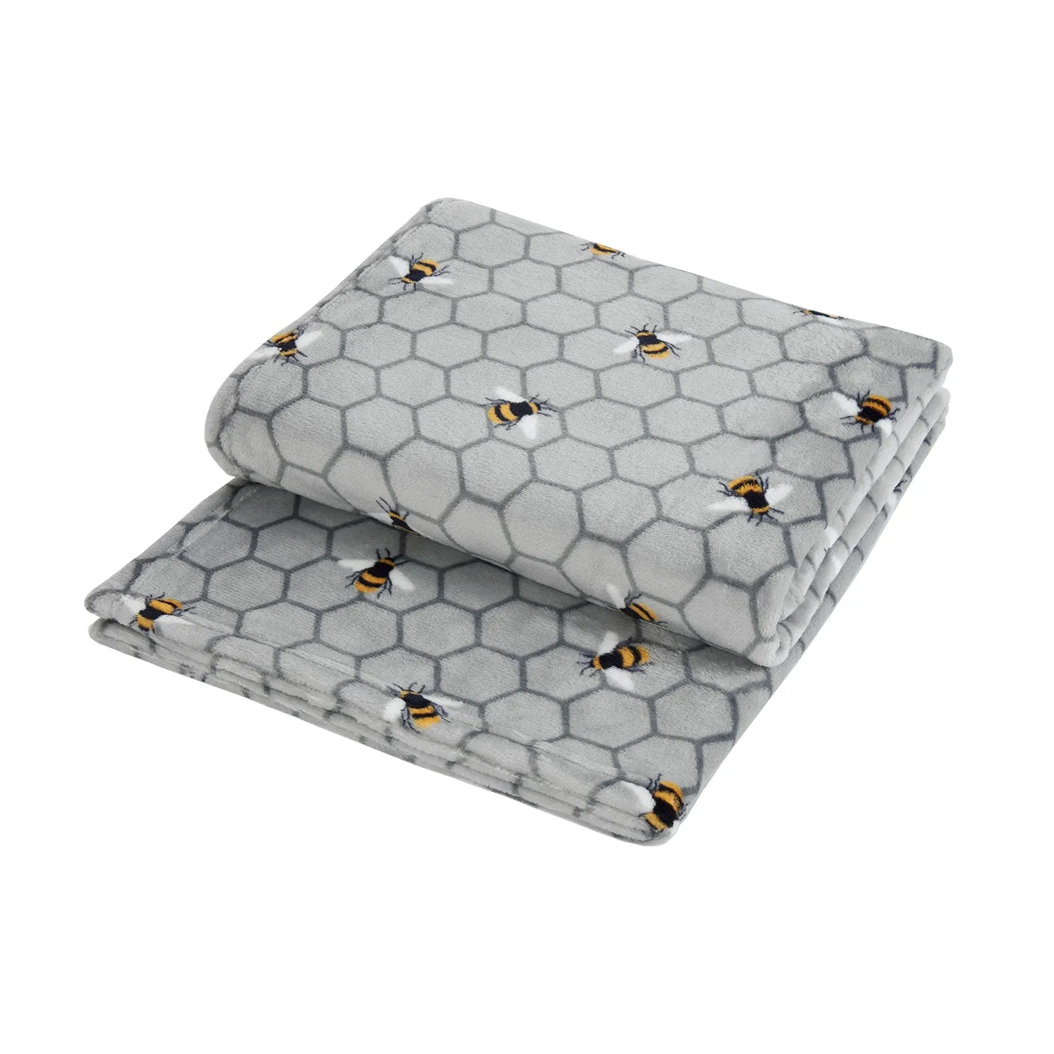 Bee Print Silver Grey Fleece Throw (130cm x 150cm)