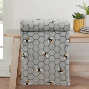 Bee Print Silver Grey Fleece Throw (130cm x 150cm)