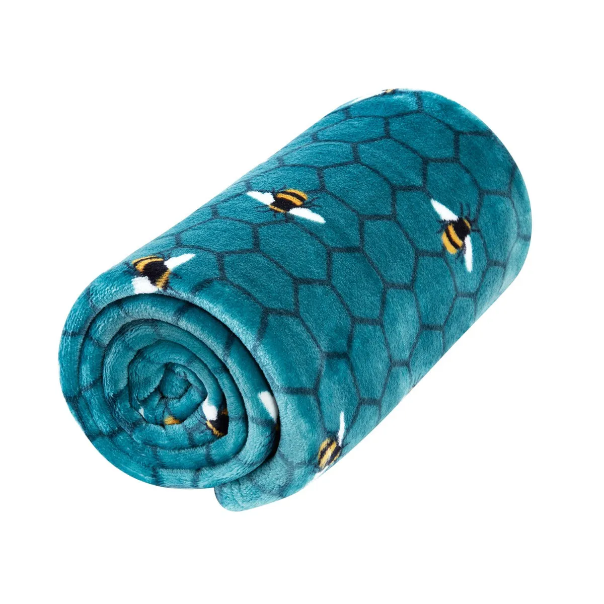 Bee Print Teal Green Fleece Throw (130cm x 150cm)