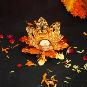 Big Size Crystal Tealight Candle Holder with Gift Box for Home Decor | Perfect Candle Stand for Diwali Decoration and Table Decor | Festival Decorative Candles Gift Items (Lotus) (Lotus)