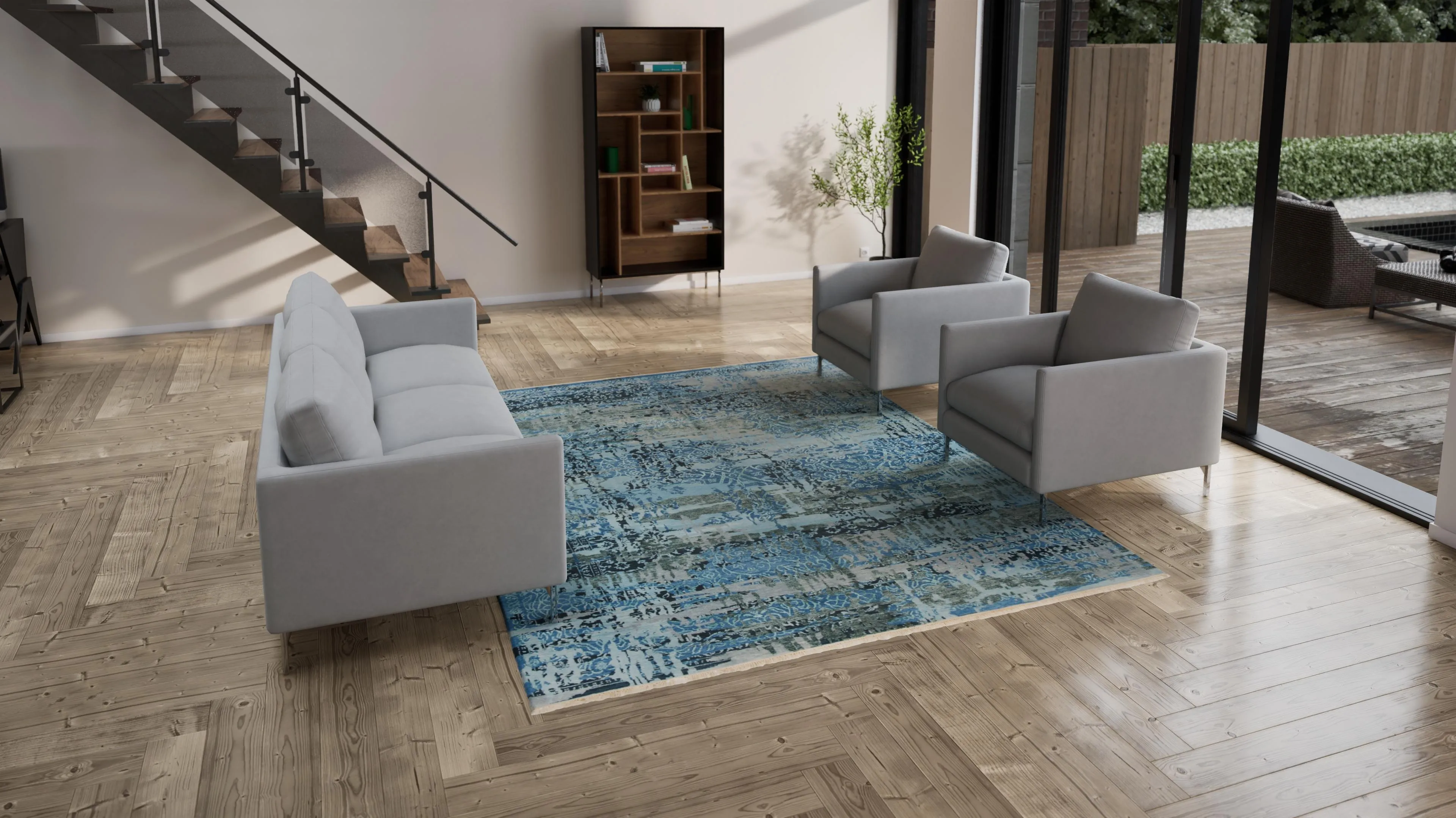 Blue Modern Wool Rug - 8' x 10'3"