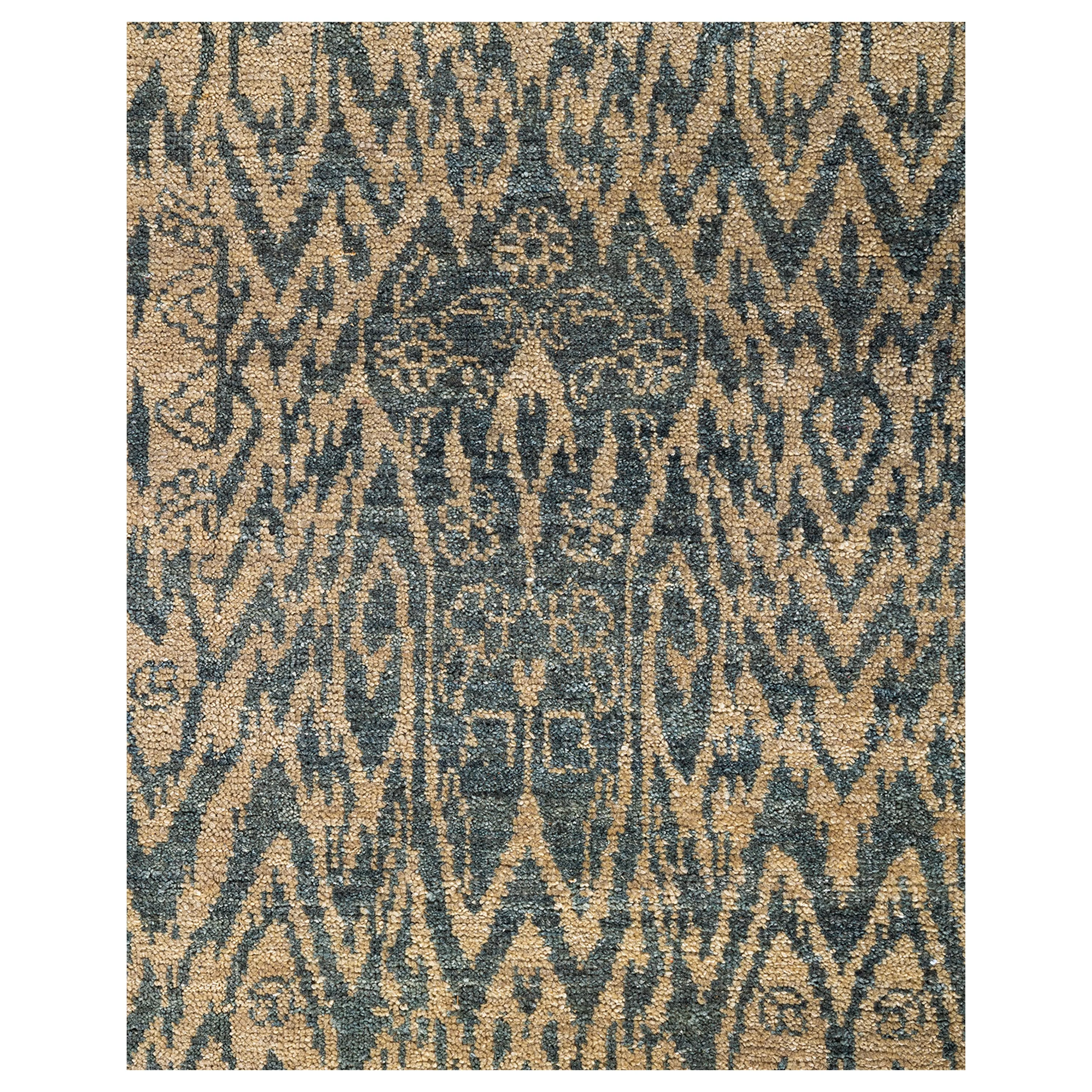 Blue Traditional Ikat Wool Rug - 7'10" x 10'1"