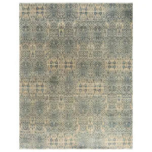 Blue Traditional Ikat Wool Rug - 7'10" x 10'1"
