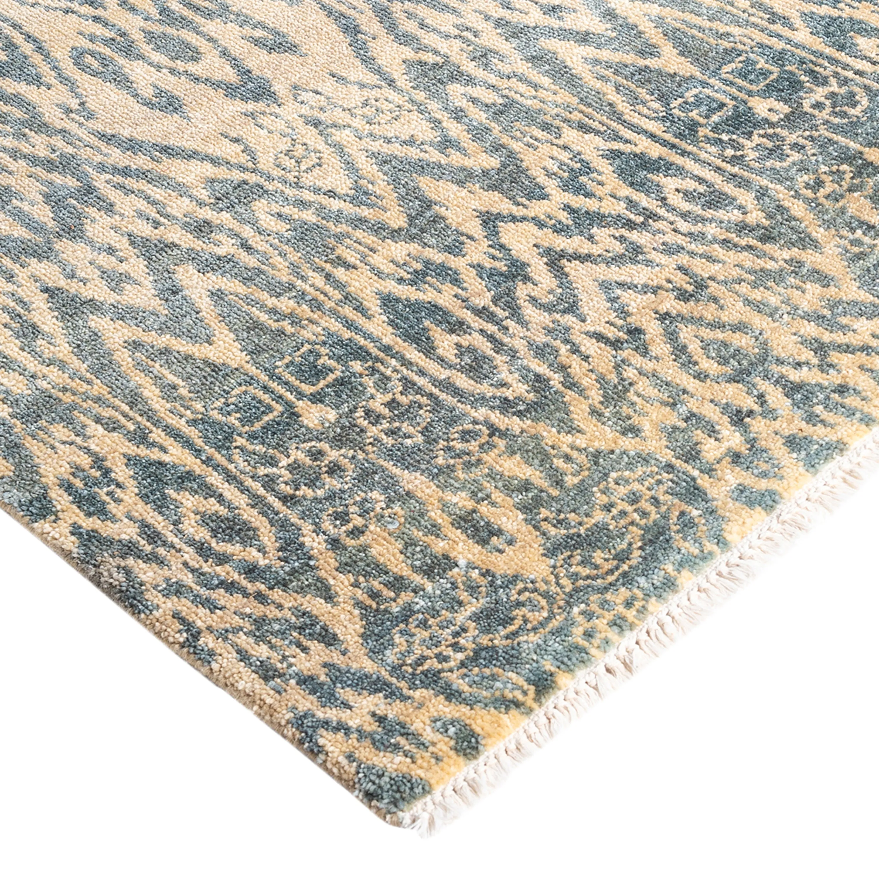 Blue Traditional Ikat Wool Rug - 7'10" x 10'1"