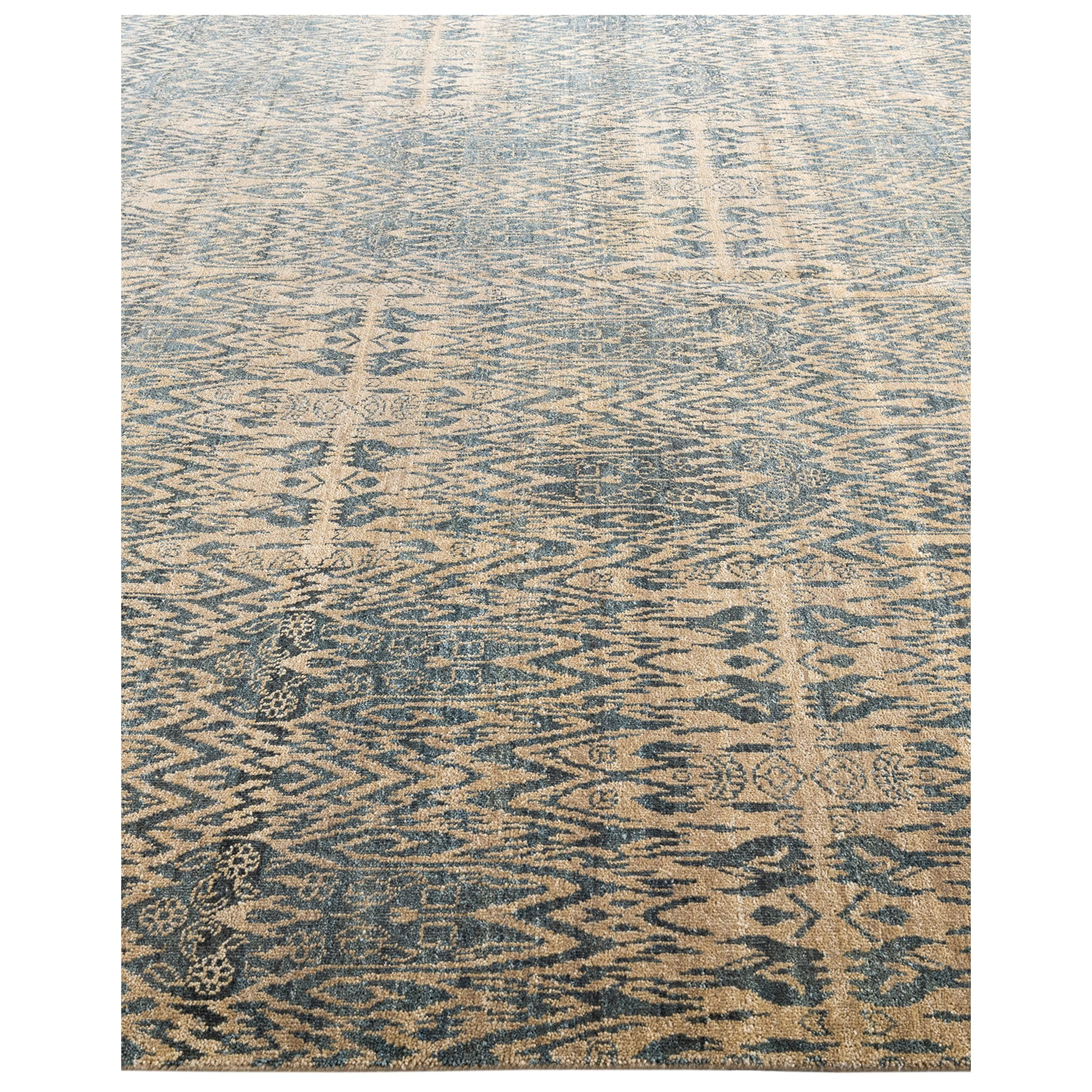 Blue Traditional Ikat Wool Rug - 7'10" x 10'1"