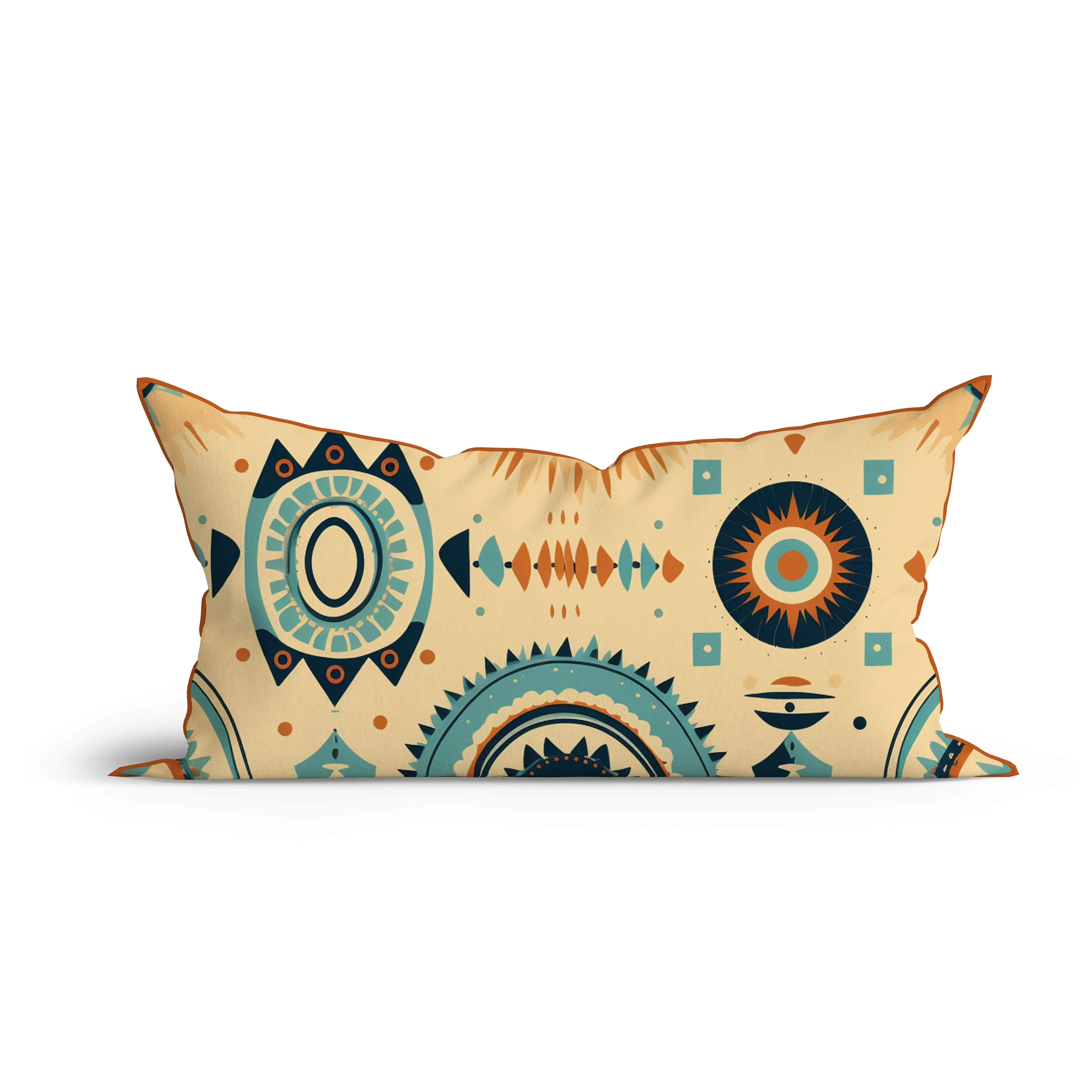 Boho Circle Delight Printed Cotton Cushion with Piping