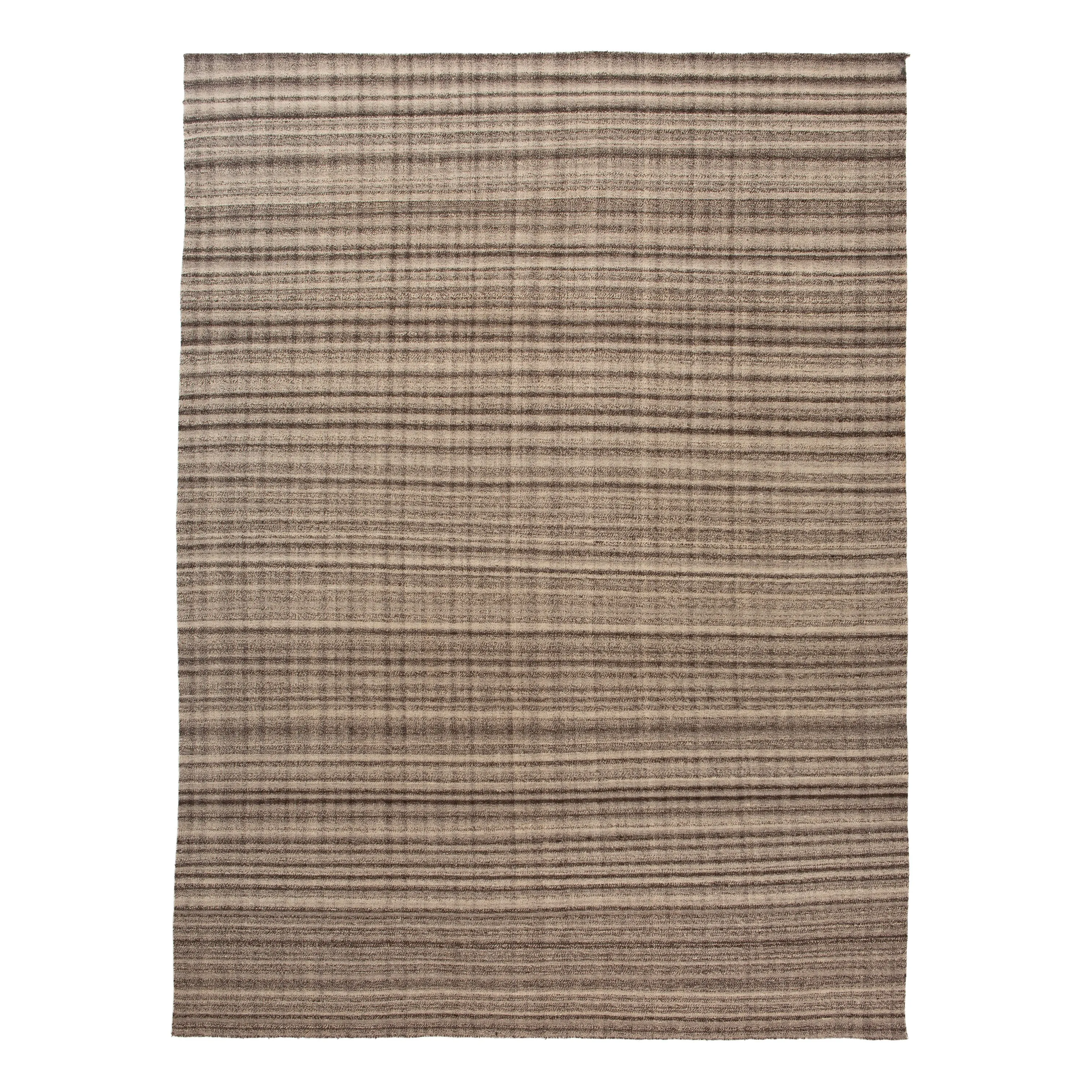 Brown Flatweave Wool Silk Blend Rug - 9' x 12'