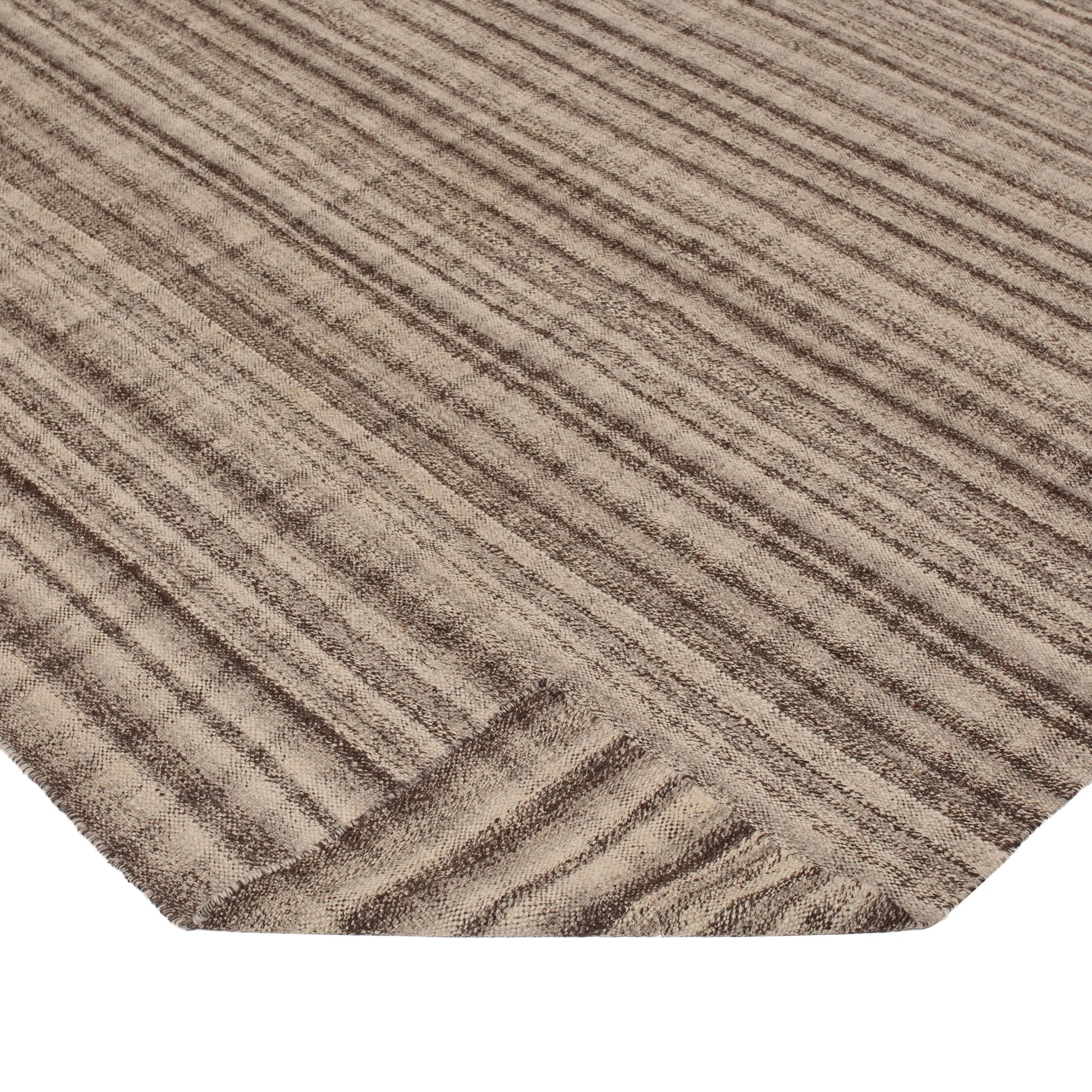 Brown Flatweave Wool Silk Blend Rug - 9' x 12'