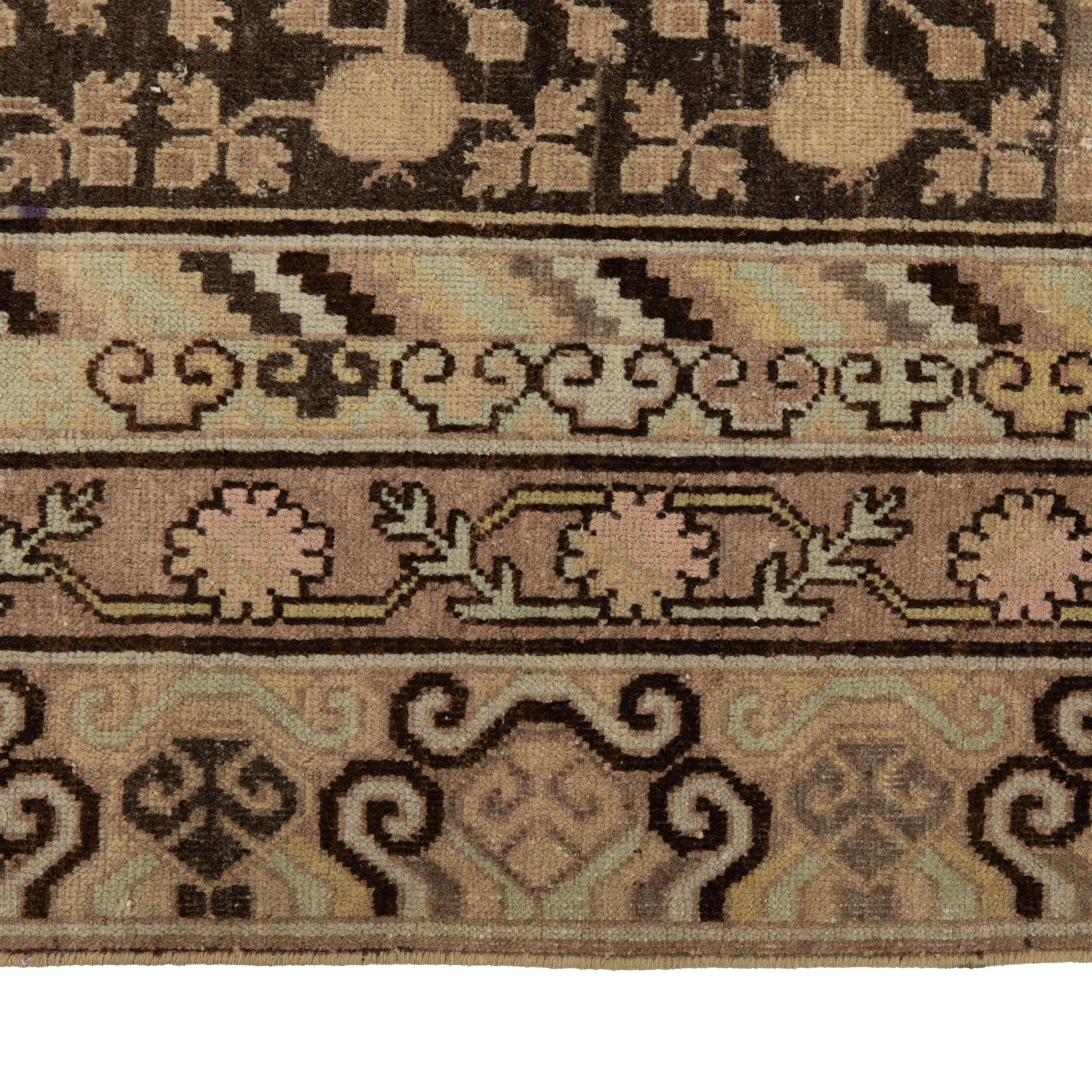 Brown Vintage Traditional Khotan Wool Rug - 5'6" x 11'3"