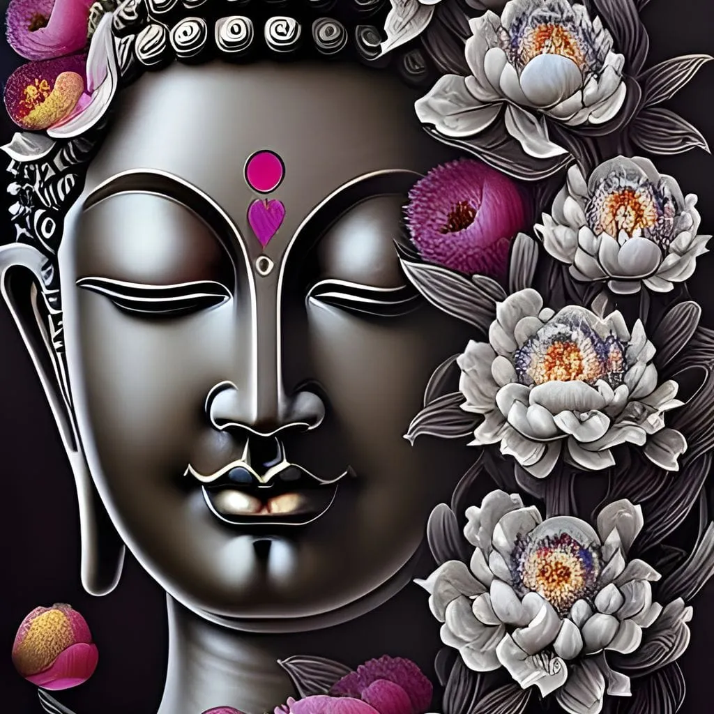 Buddha & Flowers Grey