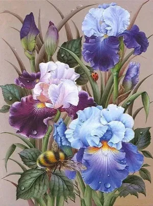 Bumblebee On Flowers - Floral Diamond Painting, Full Round/Full Square 5D Diamond Embroidery