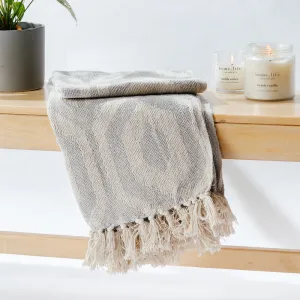 Cotton Bay Fringe Throw Geometric - Light Grey