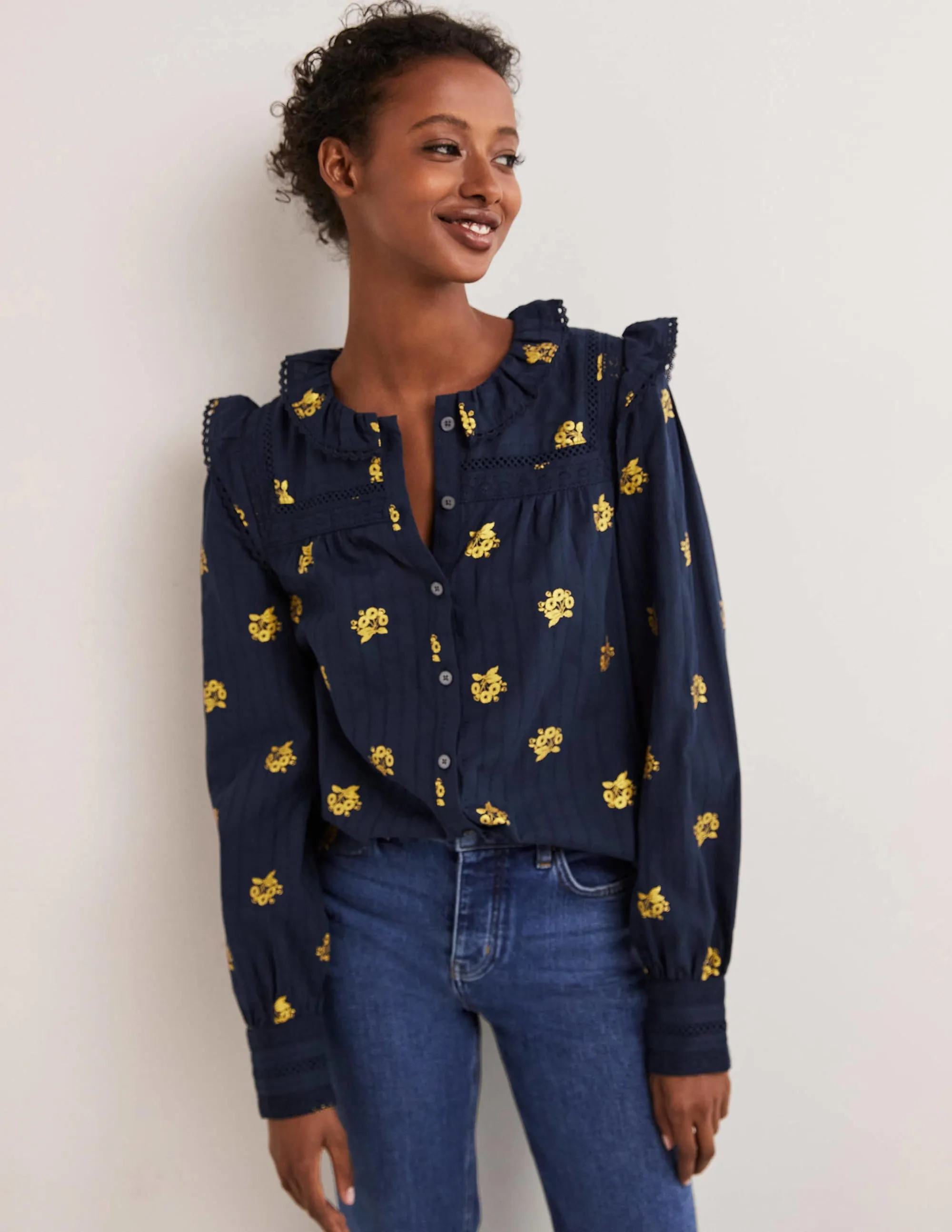 Crochet Trim Blouse-Navy, Wild Pansy