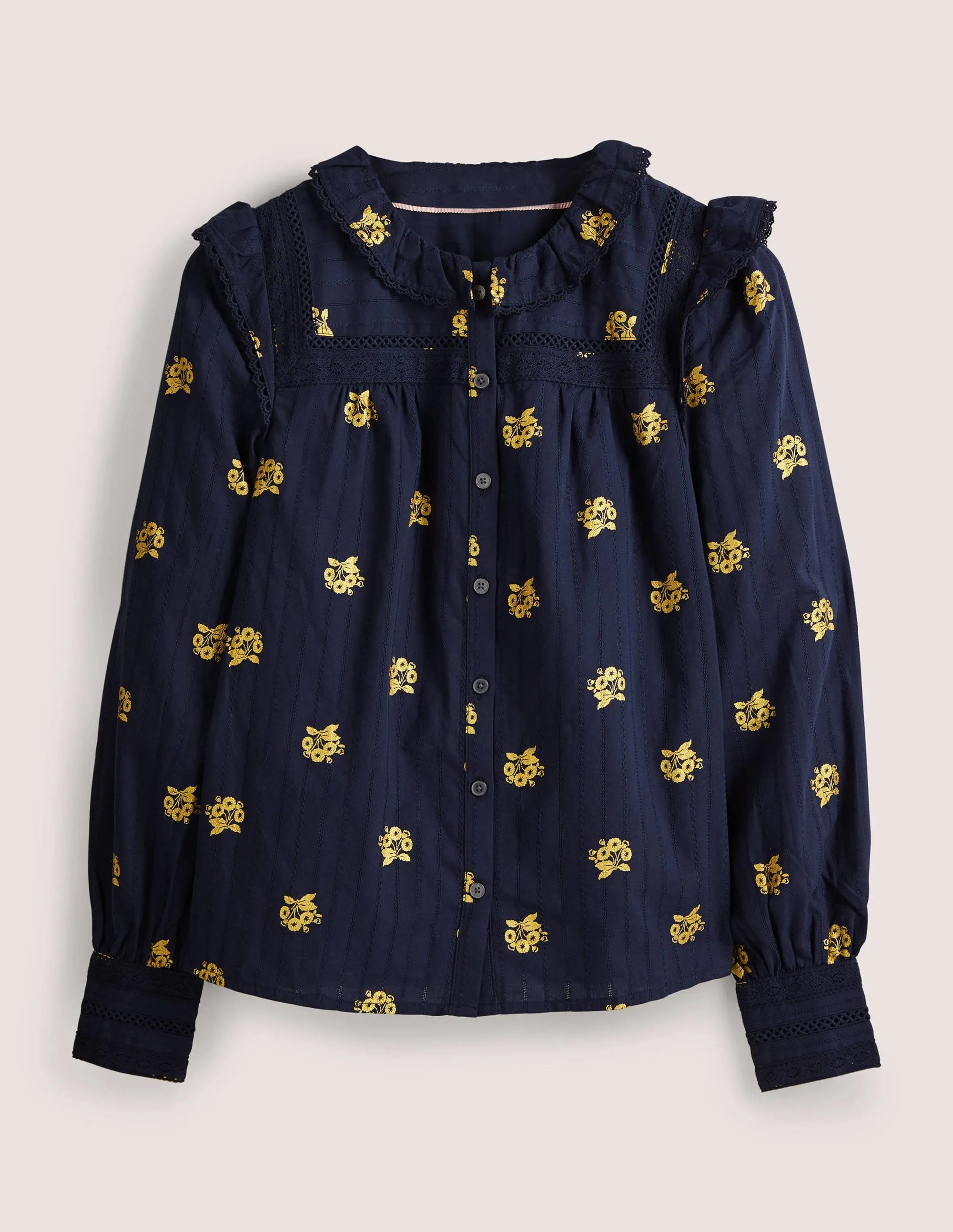 Crochet Trim Blouse-Navy, Wild Pansy