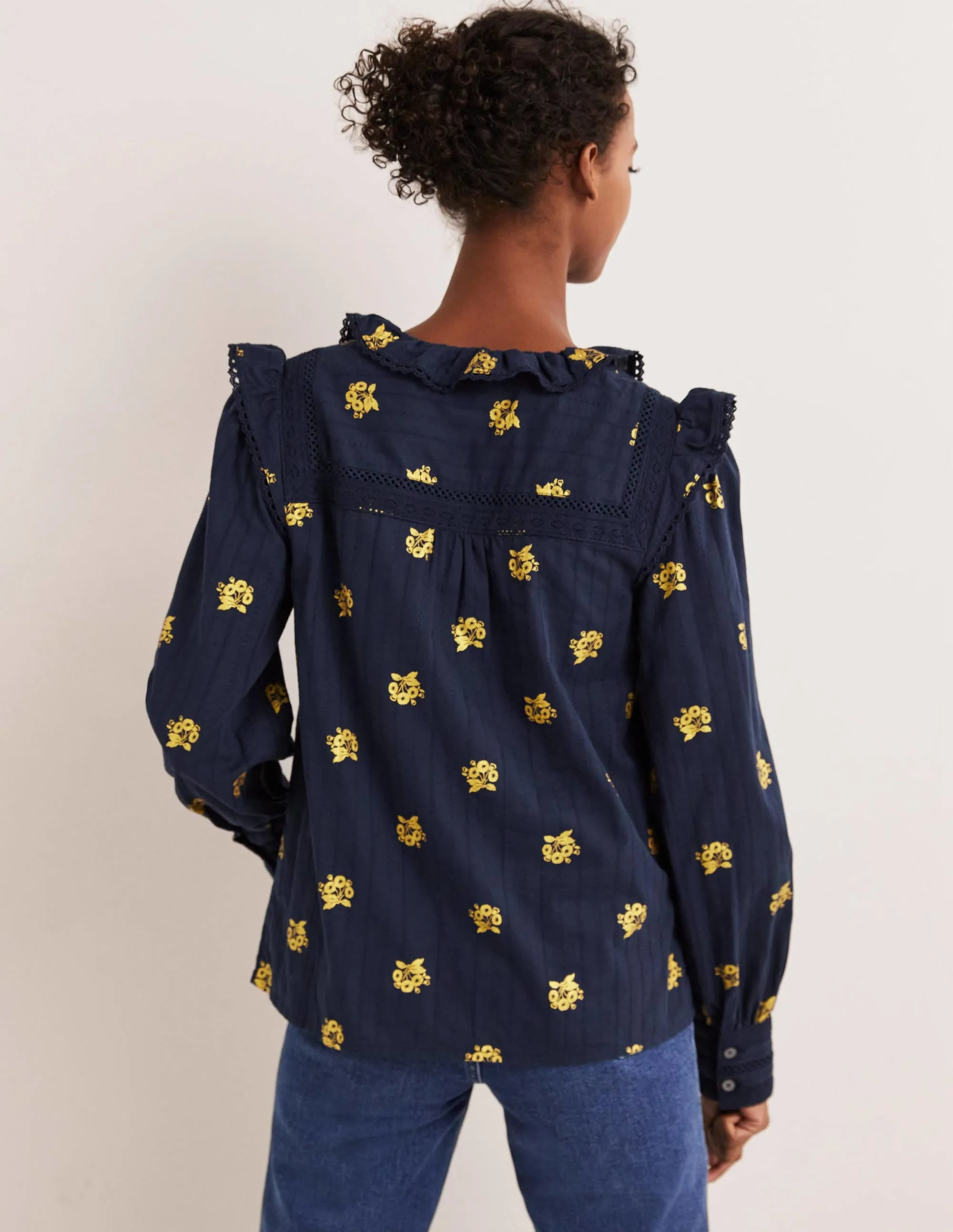 Crochet Trim Blouse-Navy, Wild Pansy