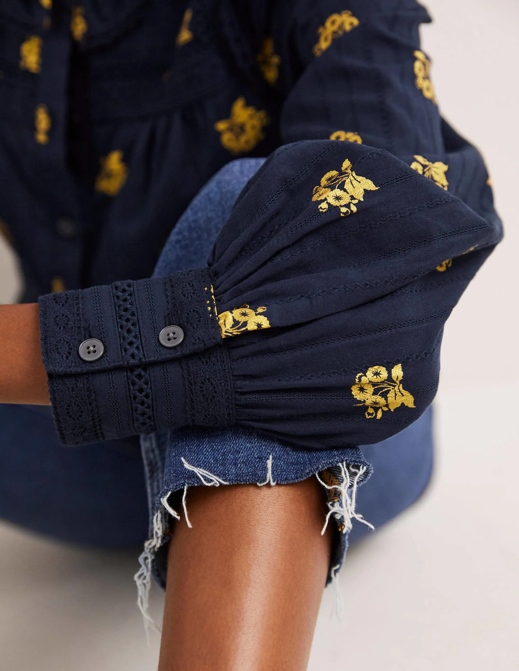 Crochet Trim Blouse-Navy, Wild Pansy