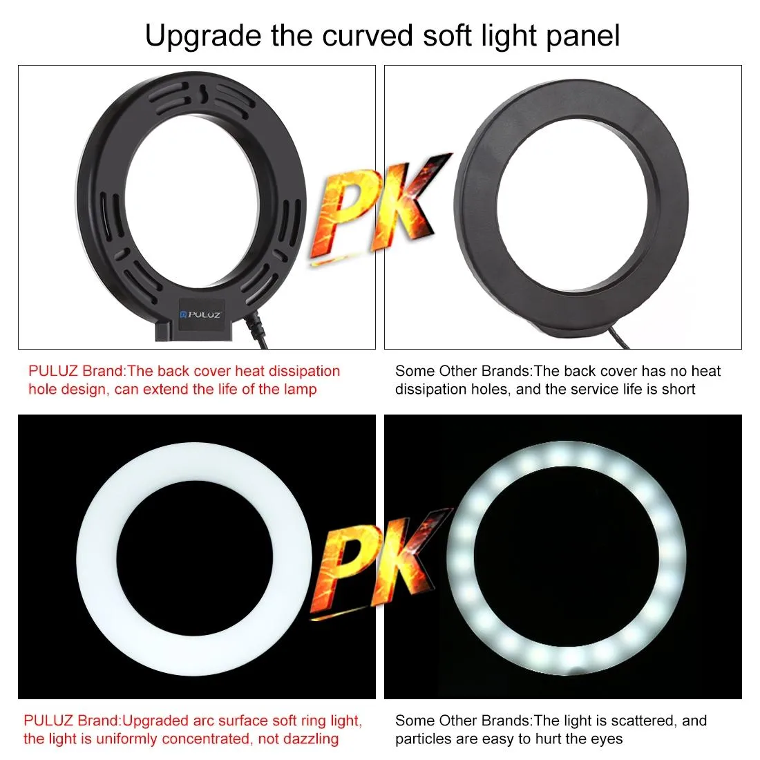 Curved Surface Ring Light with Usb 10 Modes 8 Colour Rgbw Cold Shoe Tripod Black