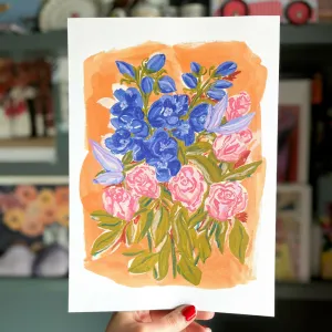 Delphinium Bouquet Fine Art Print - A4 or A5 Size
