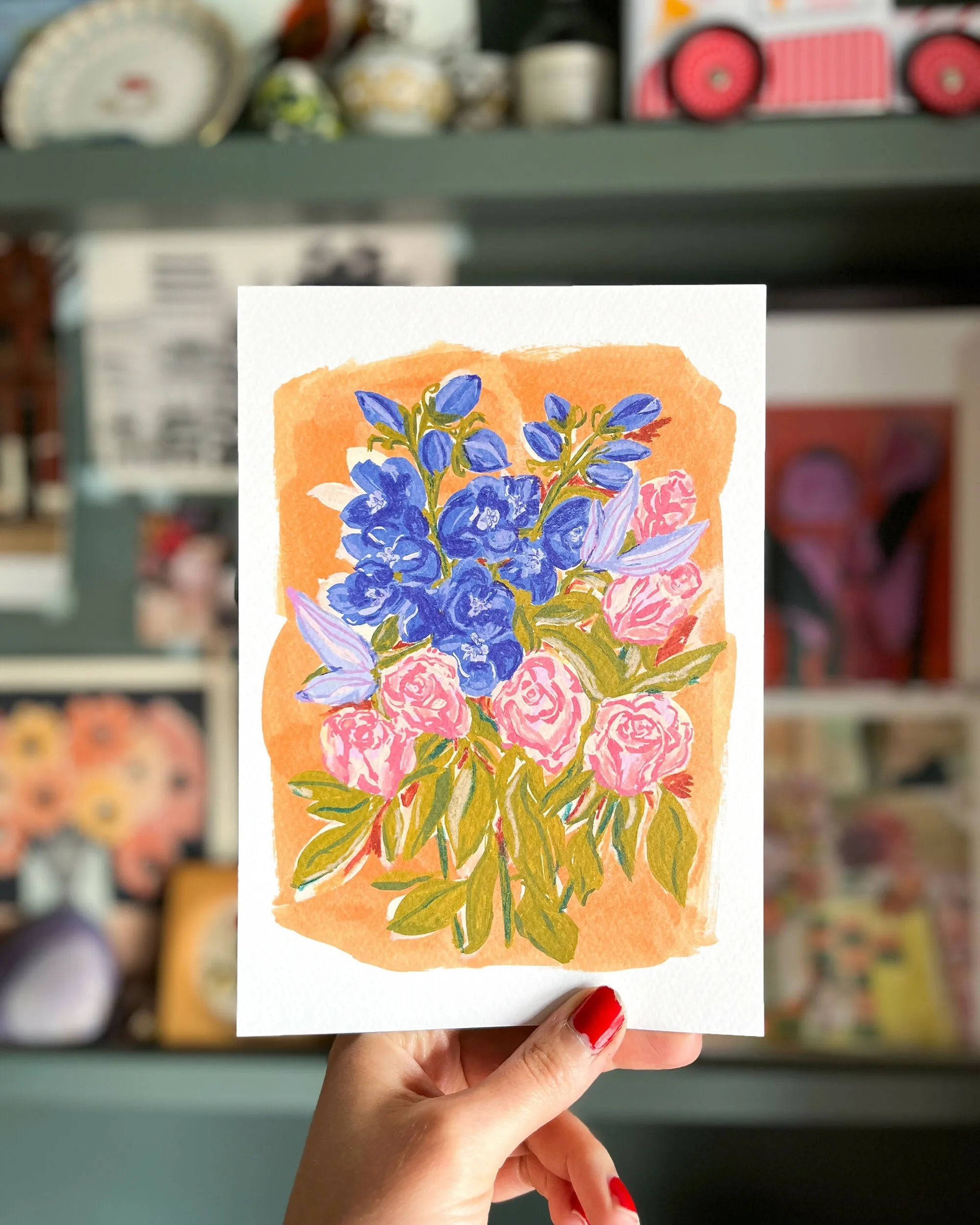 Delphinium Bouquet Fine Art Print - A4 or A5 Size