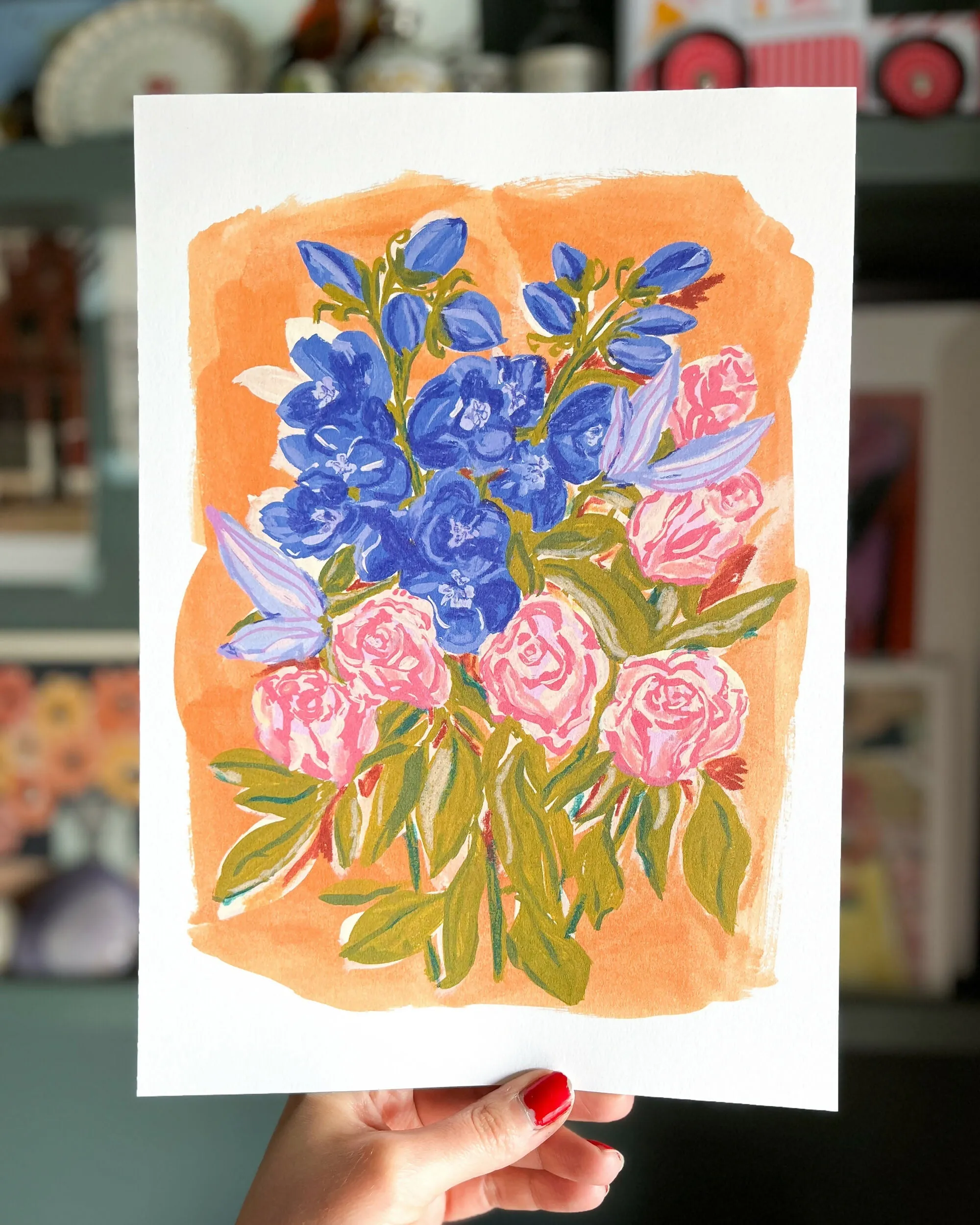 Delphinium Bouquet Fine Art Print - A4 or A5 Size