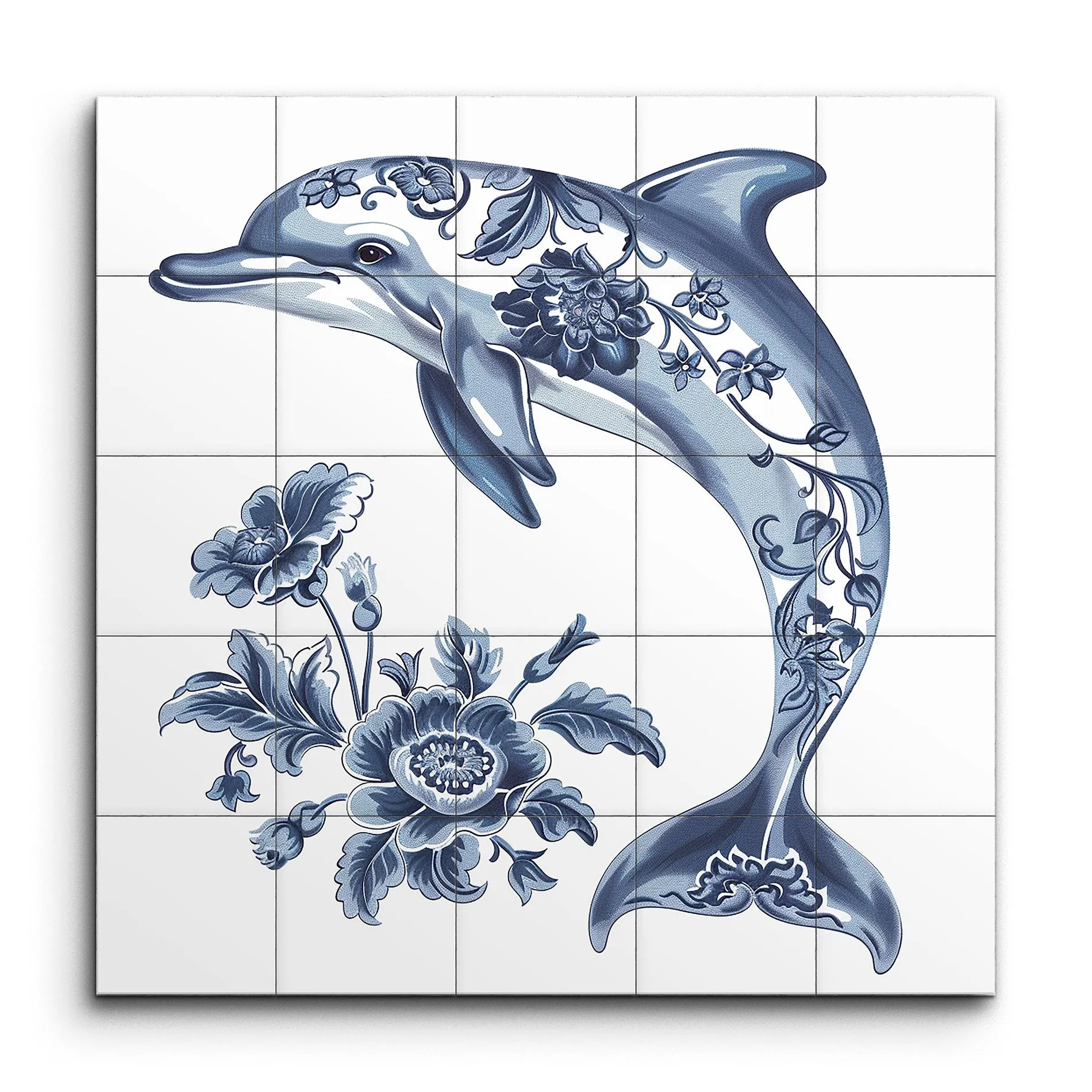 Dolphin Elegance: Floral Porcelain Art