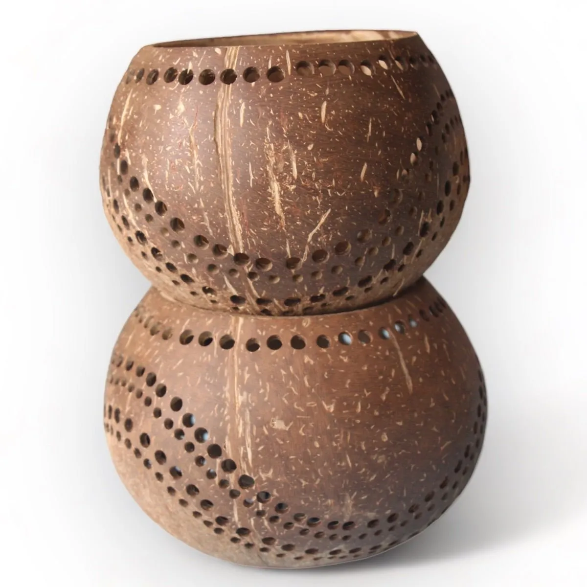 Double Toned Punchout Coconut Tea Light Candle Holders (Set of 2)