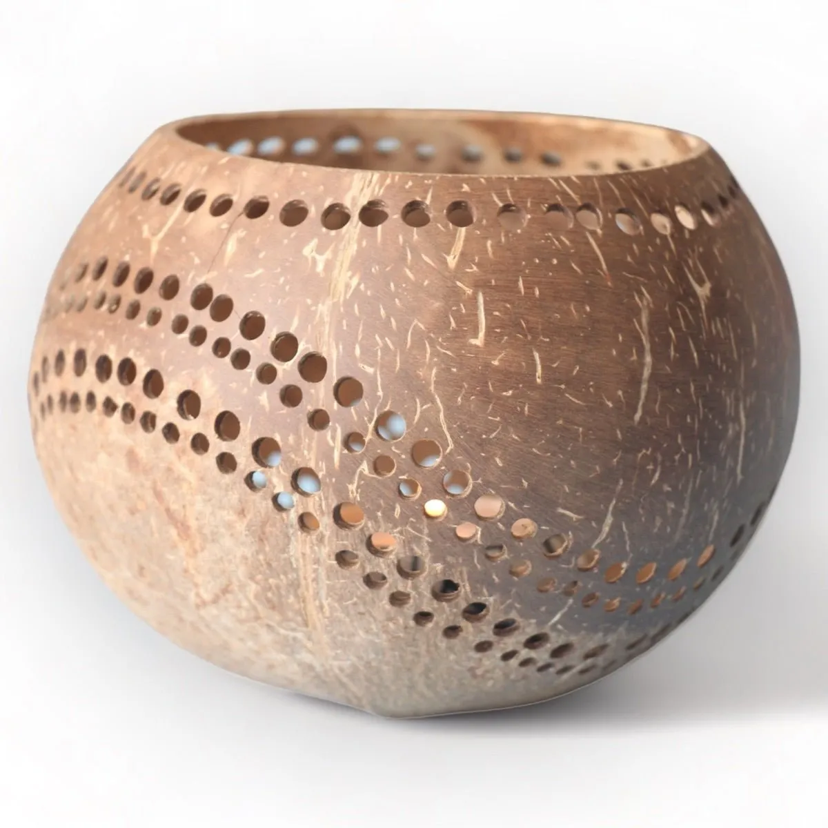 Double Toned Punchout Coconut Tea Light Candle Holders (Set of 2)