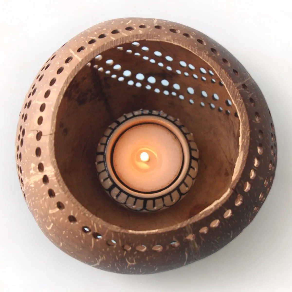 Double Toned Punchout Coconut Tea Light Candle Holders (Set of 2)