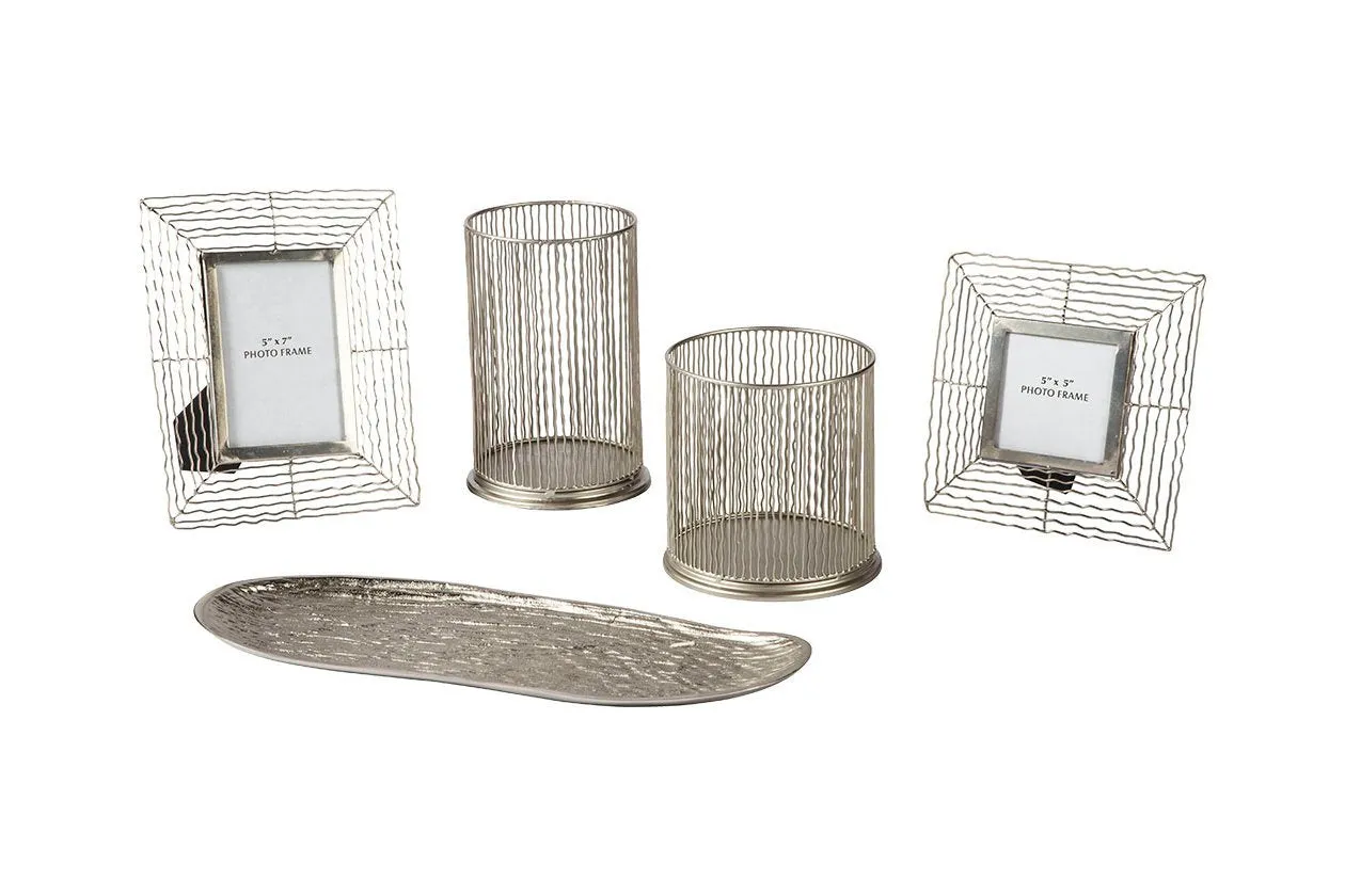 Dympna Silver Finish Accessory Set (Set of 5)