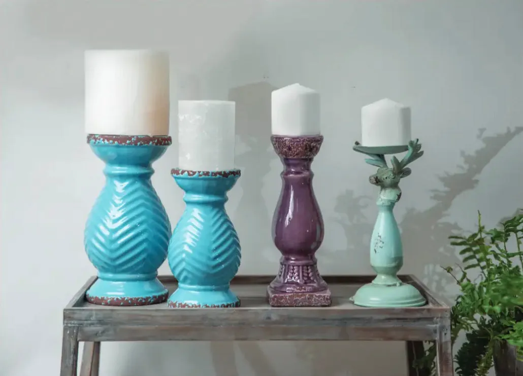 Earth Turquoise Ceramic Candle Holders|Set of 2 Large