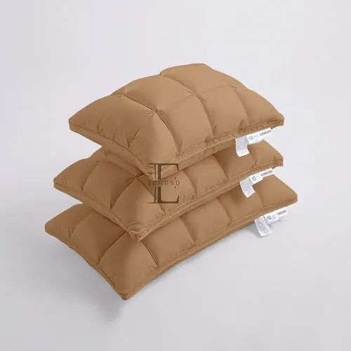 EDMUND Super Soft Premium Box Buffle Pinch Pleate Adjustable Hight Pillows 18x28 Inch Standard Size Luxurious Down Alternative Sleeping Pillow | Beige - Set of - 2
