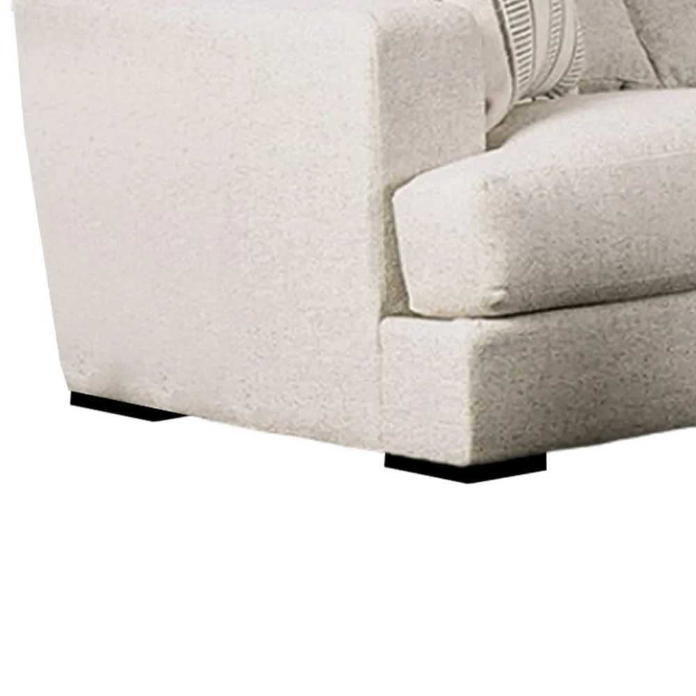 Flin Loveseat with 2 Striped Accent Pillows, 70 Inch, Soft Beige Chenille By Casagear Home