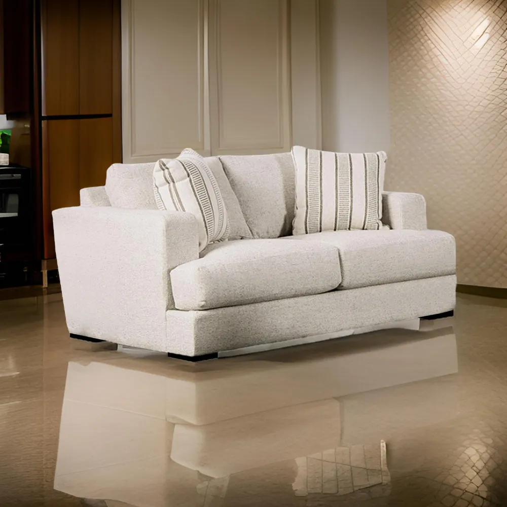 Flin Loveseat with 2 Striped Accent Pillows, 70 Inch, Soft Beige Chenille By Casagear Home