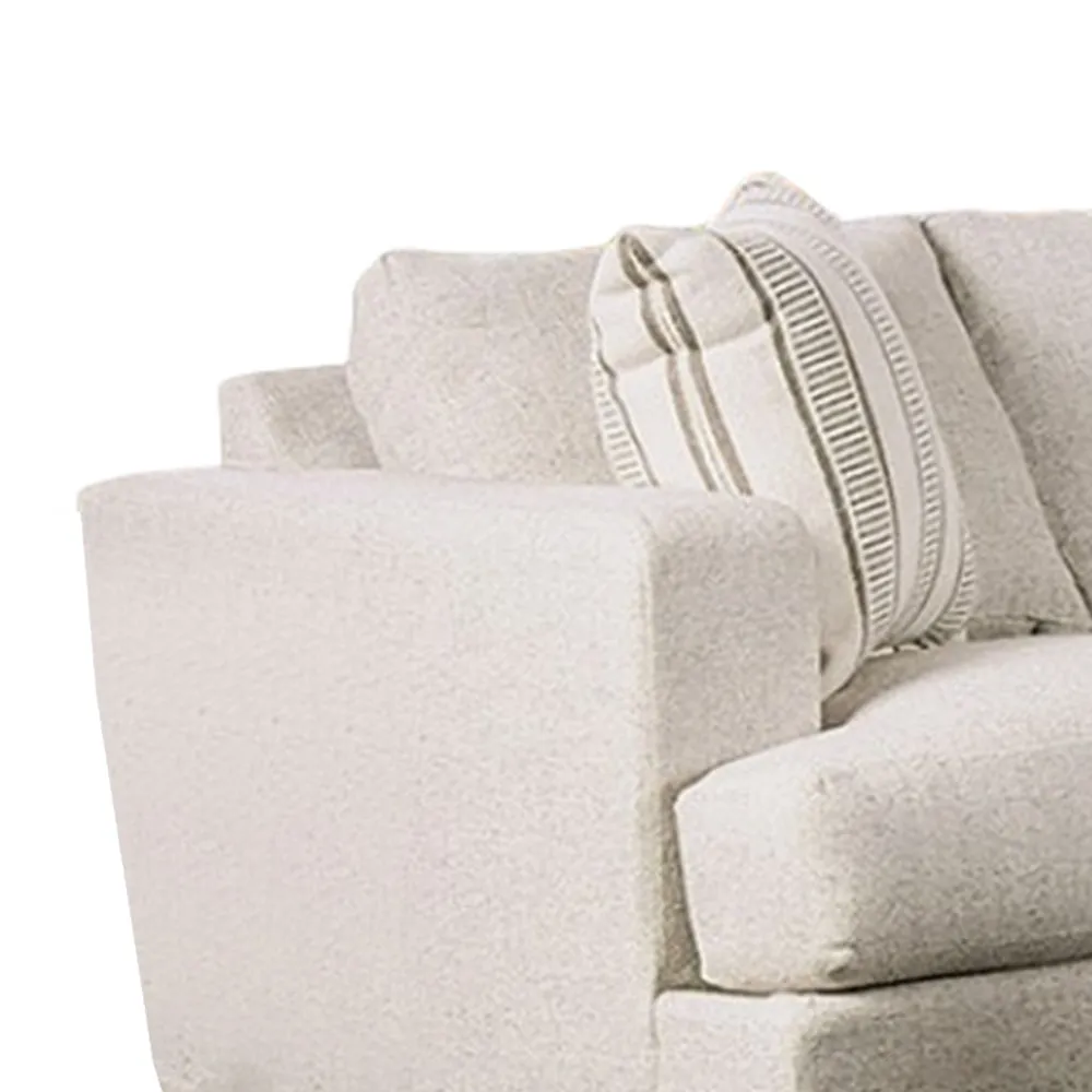 Flin Loveseat with 2 Striped Accent Pillows, 70 Inch, Soft Beige Chenille By Casagear Home