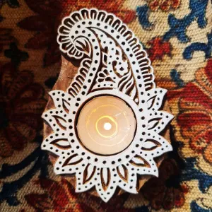 Flower Inspired Hand Engraved Wood Tealight Holder