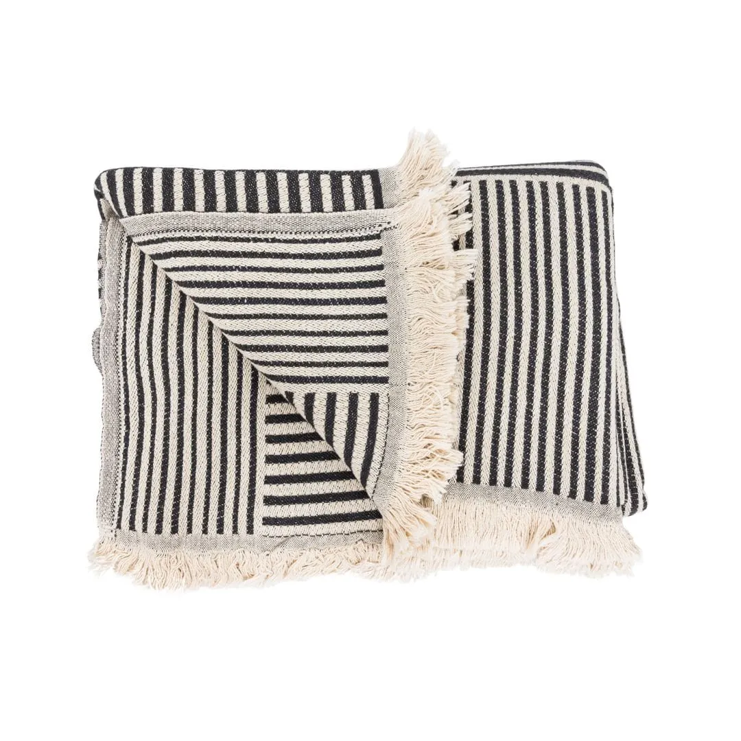 Fouta Throw Stripes | Natural / Stonewashed Black | 140x180cm