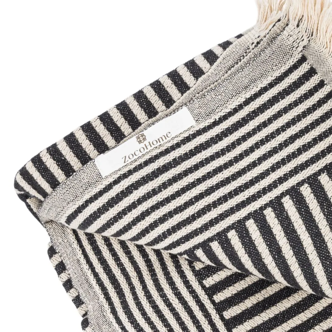 Fouta Throw Stripes | Natural / Stonewashed Black | 140x180cm